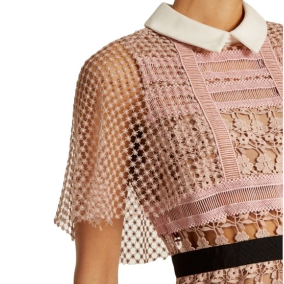 Self-Portrait Floral Vine Cape Mini Dress In Pink Nude Lace Size 2 - Picture 7 of 13